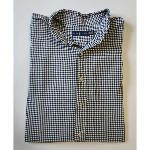Ralph Lauren Button Shirt Mens 2XLT Black White Plaid Long Sleeve Long Arms Tall - Picture 2 of 9